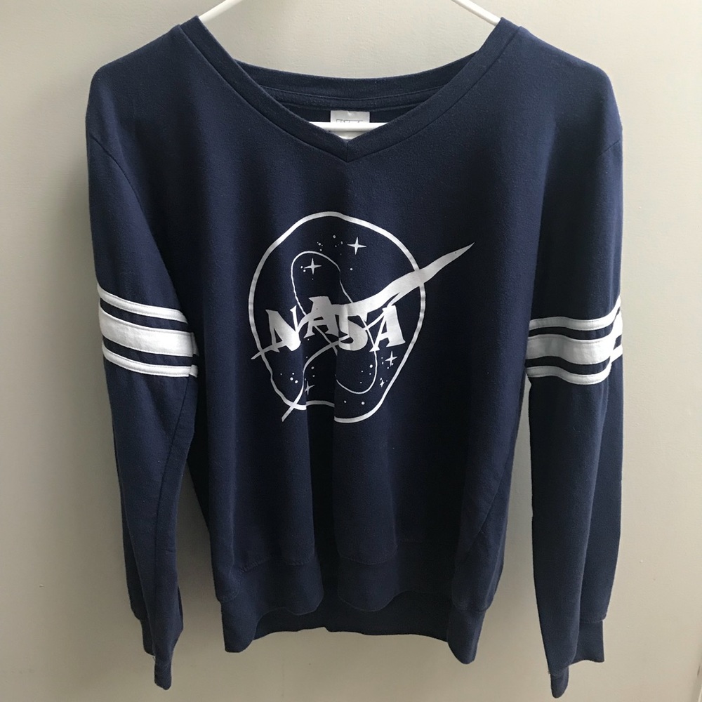 NASA Striped Varsity Crew-Neck Sweater
